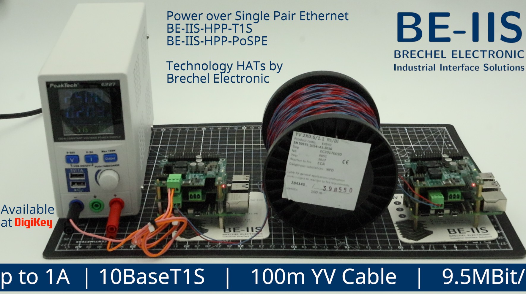 Power over Single Pair Ethernet with BE-IIS-HPP-T1S and PoSPE over 100 m YV Cable