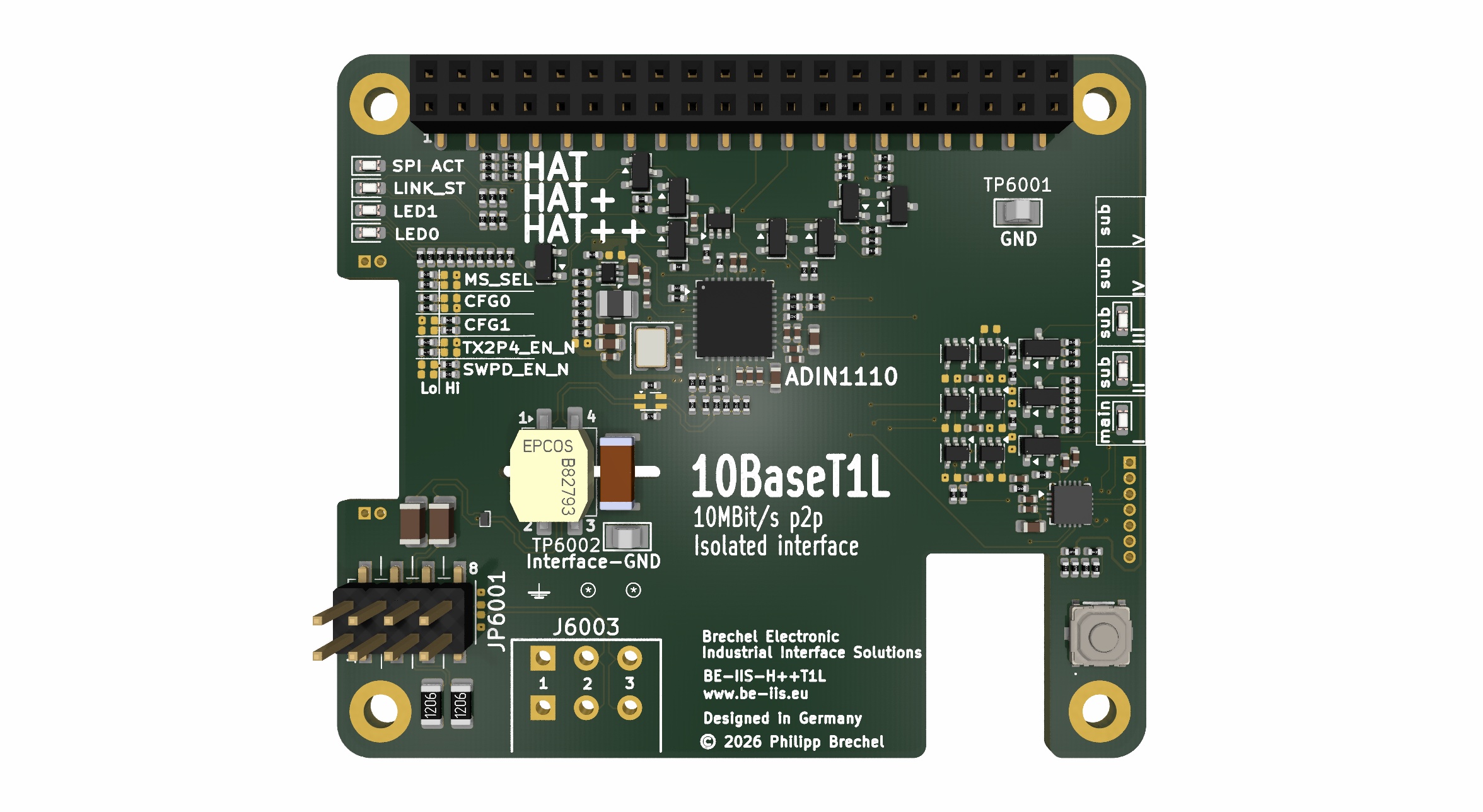 Isolated 10BASE-T1L Industrial Ethernet HAT++ for Raspberry Pi